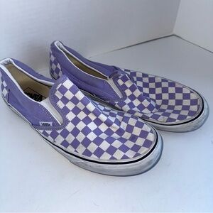 VANS punk lavender and white cream checked skateboard slip on shoes 11.5